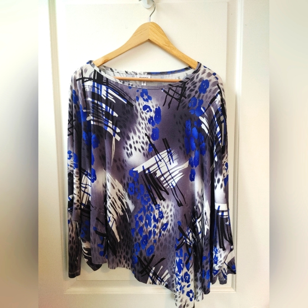Swish Black, Blue & White Long Sleeve Top~ Size S
